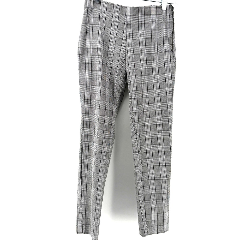 A New Day Women's Size 0 Elastic Waist Side Zipper Pants Gray Blk Plaid